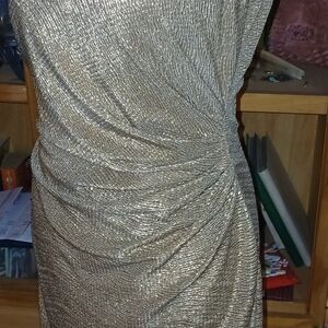 David Meister Metallic Gold Asymmetrical Dress